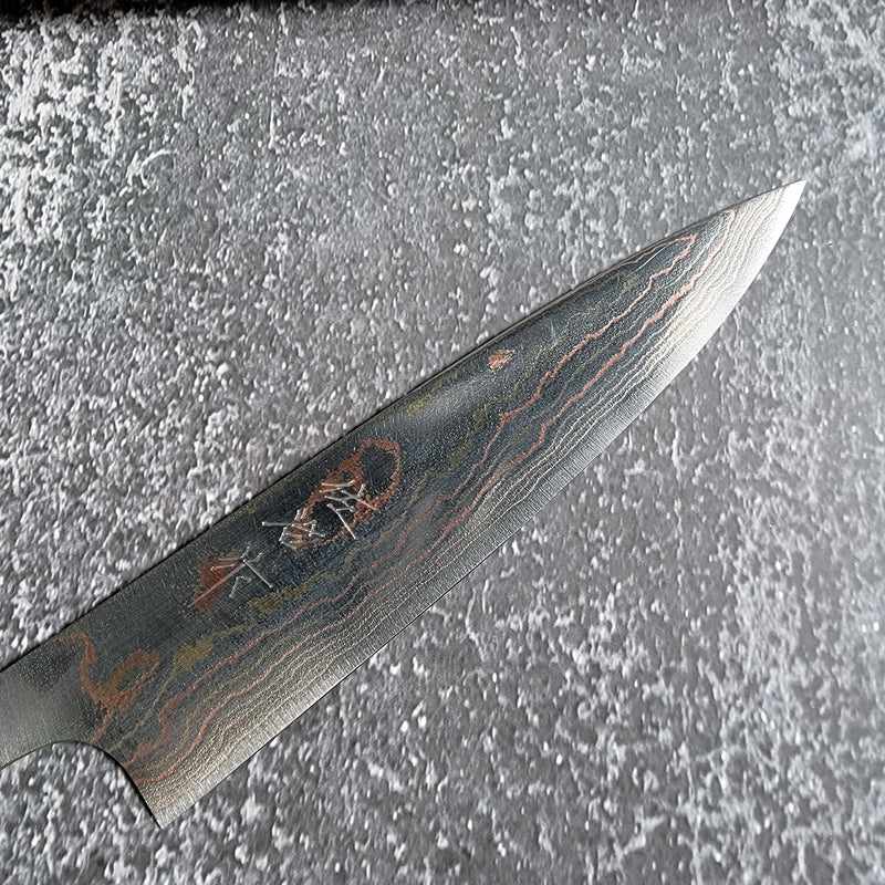 Takeshi Saji Aogami #2 Rainbow Damascus 130mm Petty No Handle Tokushu Knife.