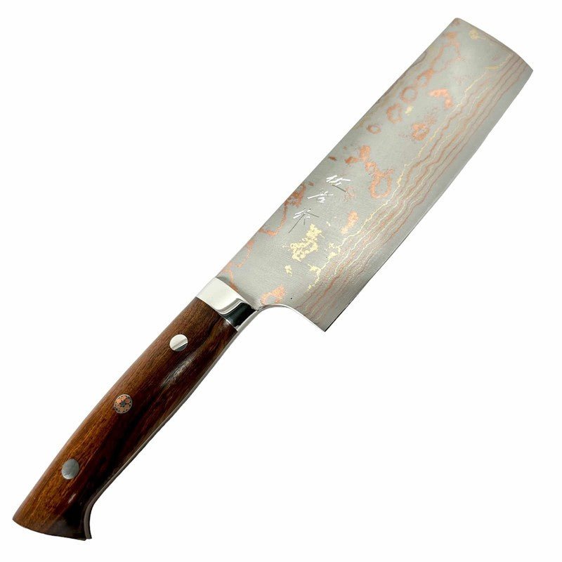 Takeshi Saji Blue #2 Rainbow Damascus Nakiri with Ironwood Handle - Tokushu Knife
