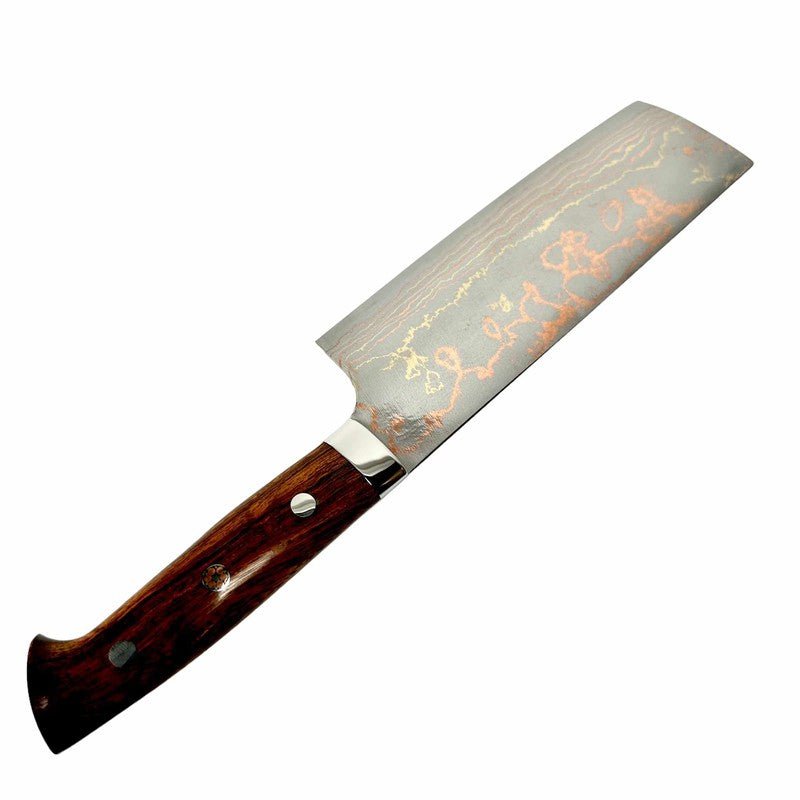 Takeshi Saji Blue #2 Rainbow Damascus Nakiri with Ironwood Handle - Tokushu Knife
