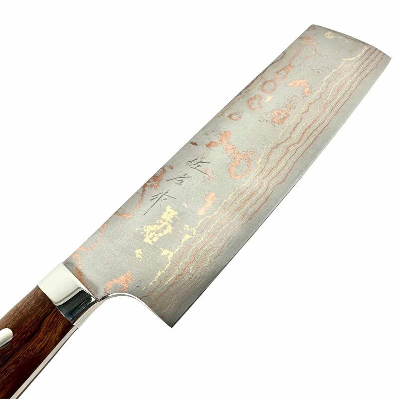 Takeshi Saji Blue #2 Rainbow Damascus Nakiri with Ironwood Handle - Tokushu Knife