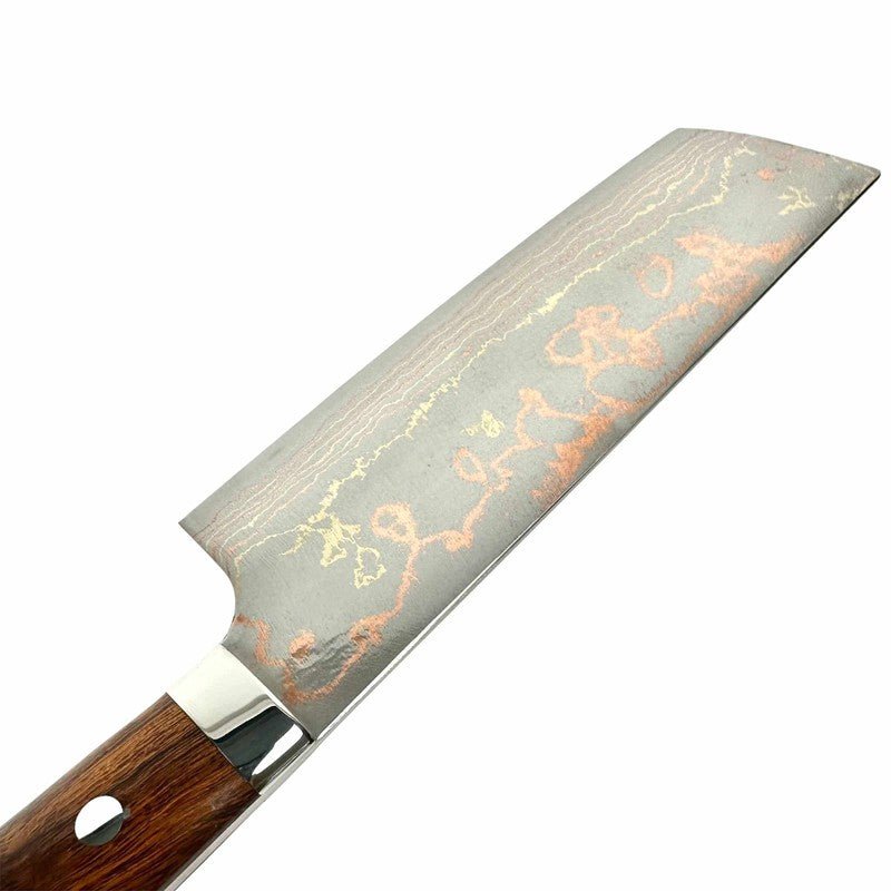 Takeshi Saji Blue #2 Rainbow Damascus Nakiri with Ironwood Handle - Tokushu Knife