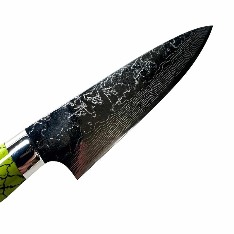 Takeshi Saji R2 Diamond Damascus SG2 Steel 130mm Petty Turquoise Handle - Tokushu Knife