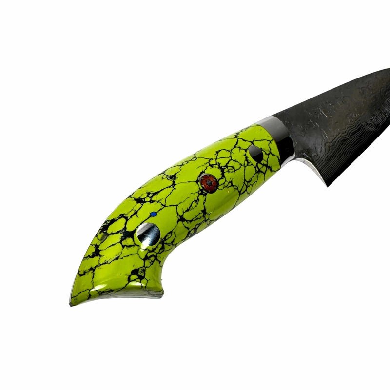 Takeshi Saji R2 Diamond Damascus SG2 Steel 130mm Petty Turquoise Handle - Tokushu Knife