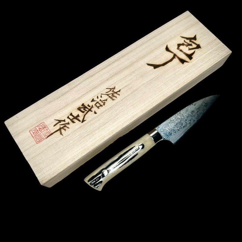 Takeshi Saji SG2 Diamond Petty 90mm with Cow Horn Handle - Tokushu Knife