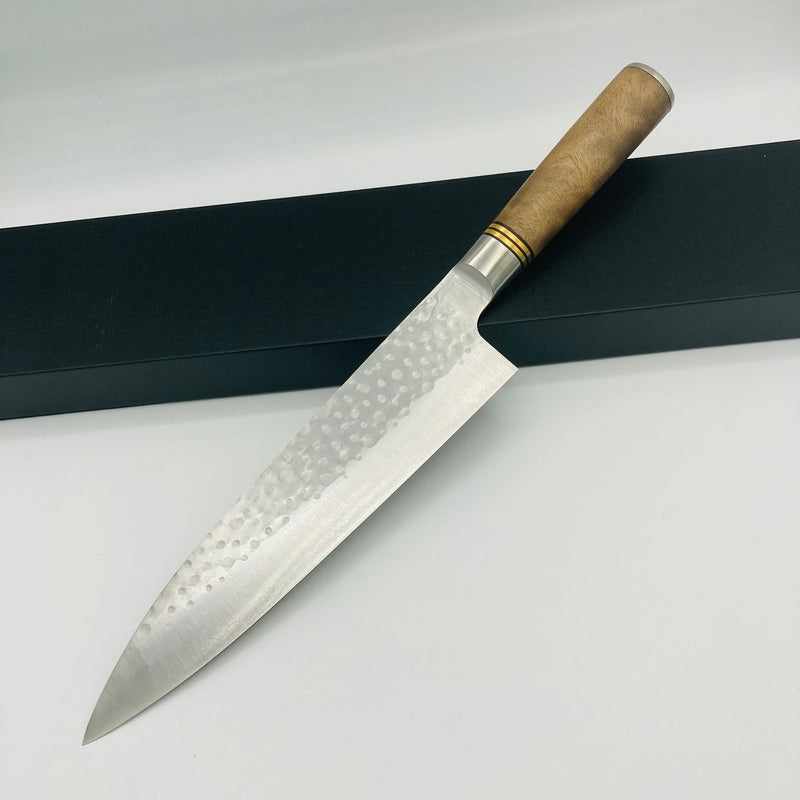 Takeshi Saji SG2 Polished Tsuchime 240mm Gyuto with Quince Western Handle Tokushu Knife.