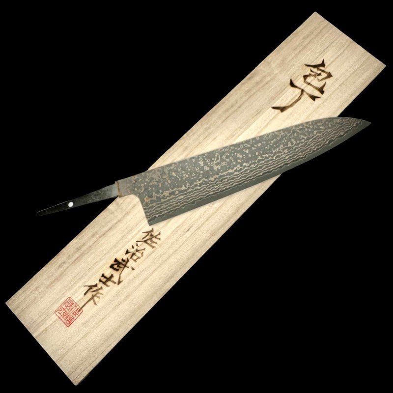 Takeshi Saji VG-10 Gold Damascus Gyuto 240mm No Handle - Tokushu Knife