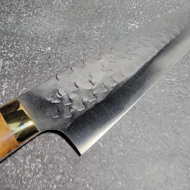 Takeshi Saji VG-10 Tsuchime Polished 210mm Gyuto With Western Yellow Horn Handle - Tokushu Knife