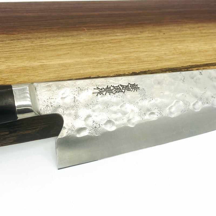 Teruyasu Fujiwara Maboroshi Stainless Clad Tsuchime 195mm Gyuto with Black Western Handle Tokushu Knife.