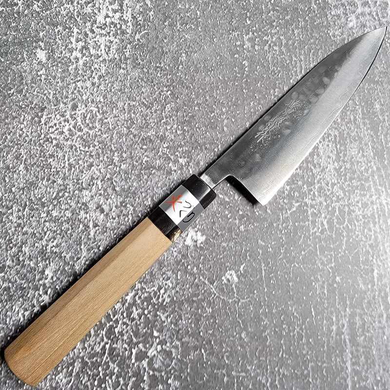 Teruyasu Fujiwara Maboroshi Stainless Clad White #1 120mm Petty with Octogonal Ho and Buffalo Horn Wa Handle Tokushu Knife.