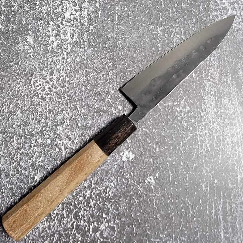 Teruyasu Fujiwara Maboroshi Stainless Clad White #1 120mm Petty with Octogonal Ho and Buffalo Horn Wa Handle Tokushu Knife.