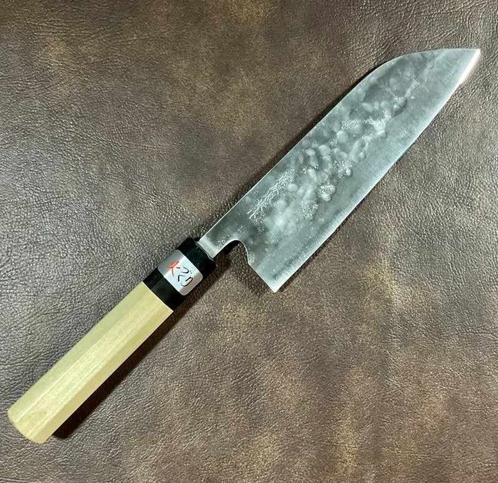 Teruyasu Fujiwara Maboroshi Stainless Clad White #1 180mm Santoku / Bunka  with Octogonal Ho and Buffalo Horn Wa Handle Tokushu Knife.