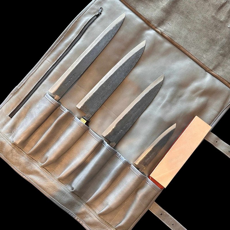 Tokushu Knife Premium Leather Japanese Knife Roll- light gray - Tokushu Knife