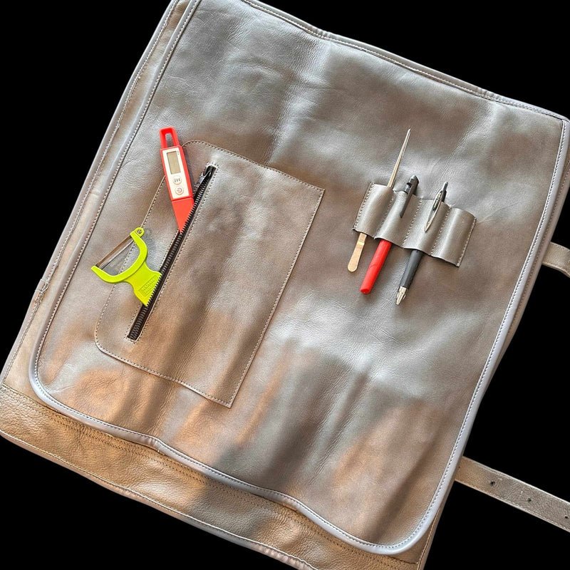 Tokushu Knife Premium Leather Japanese Knife Roll- light gray - Tokushu Knife