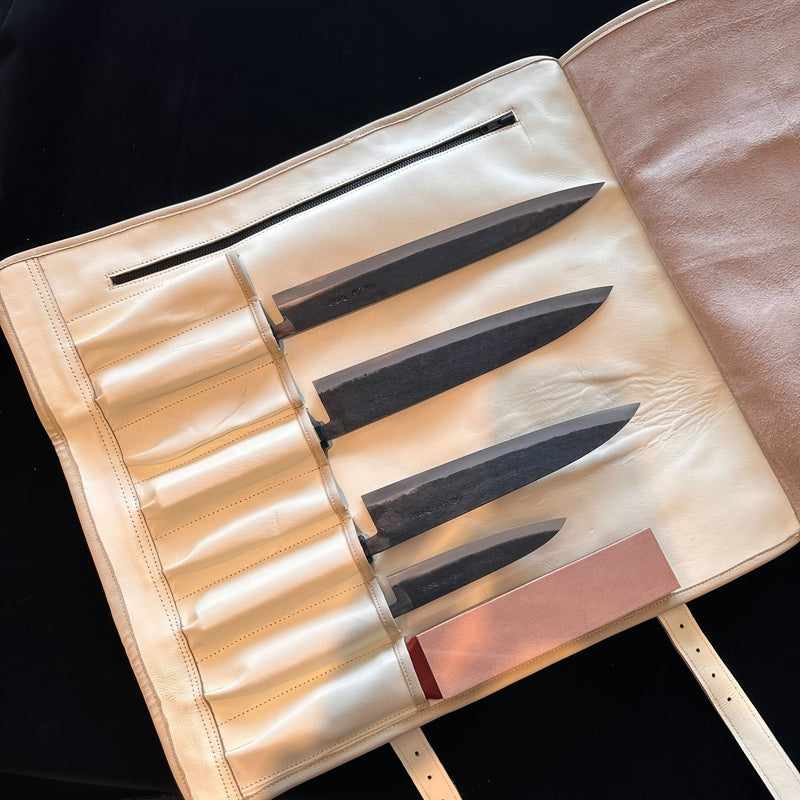 Tokushu Knife Premium Leather Japanese Knife Roll - White