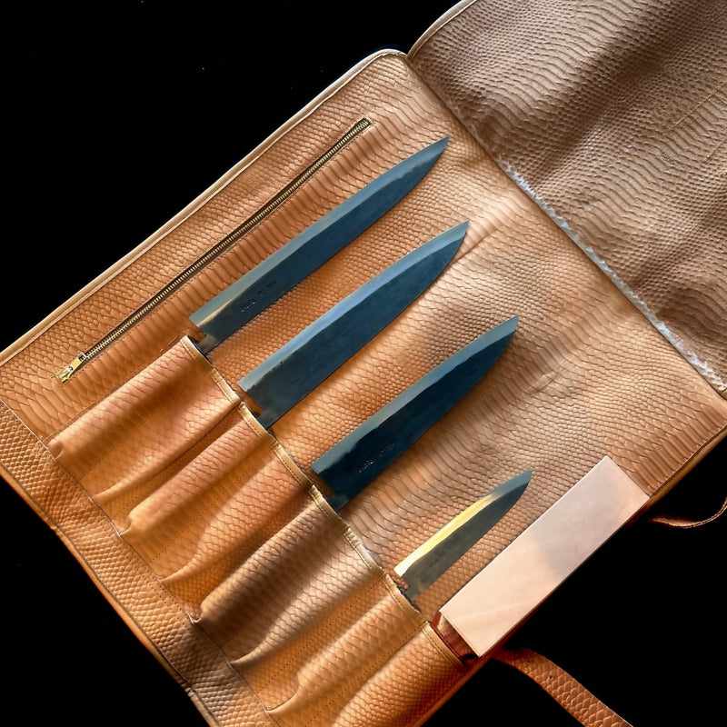 Tokushu Knife Premium Leather Knife Roll - suede snake skin embossed - Tokushu Knife