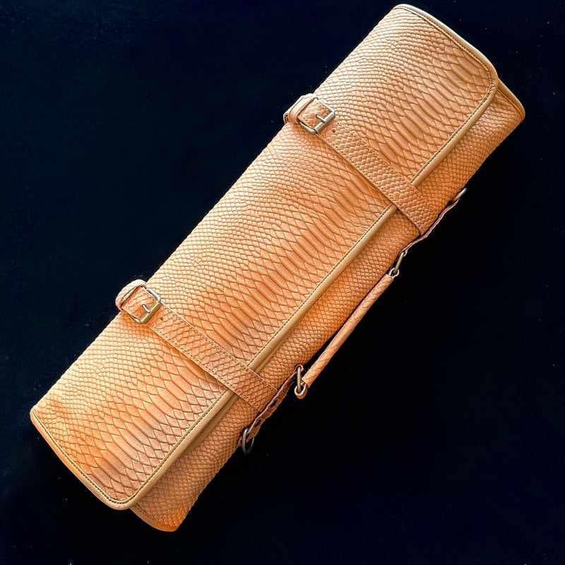 Tokushu Knife Premium Leather Knife Roll - suede snake skin embossed - Tokushu Knife