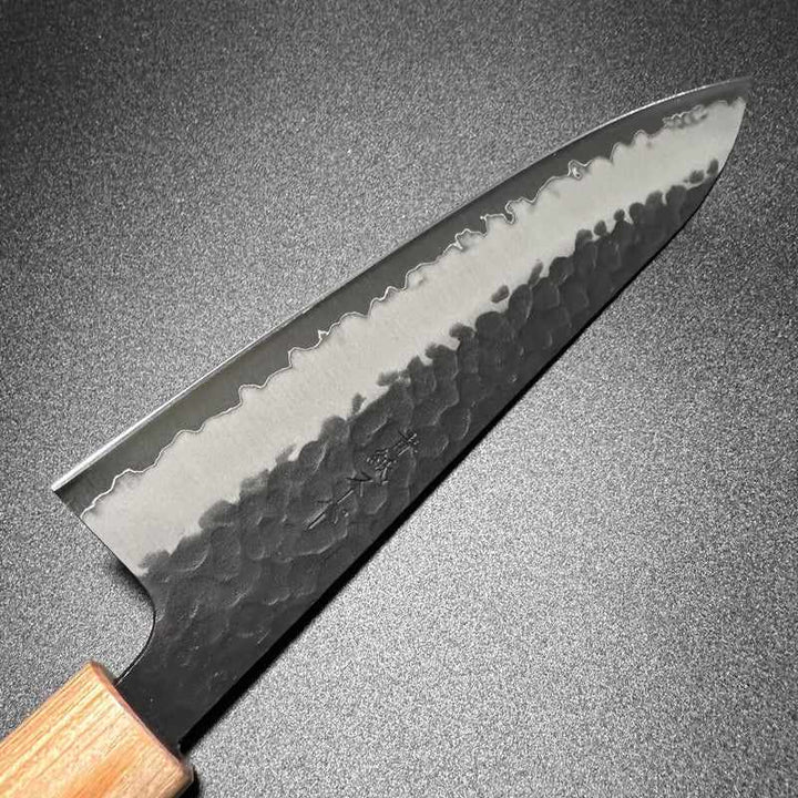 Tsunehisa Stainless Clad Aogami Super Kurouchi Tsuchime 180mm Gyuto with Morado Wa Handle Tokushu Knife.