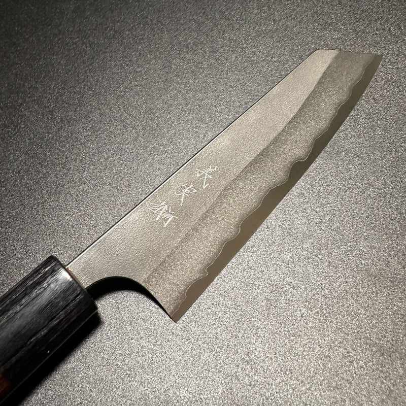 Yoshimi Kato Stainless Clad Aogami Super Nashiji 130mm Ko-Bunka with Rosewood Circle Wa Handles - Tokushu Knife